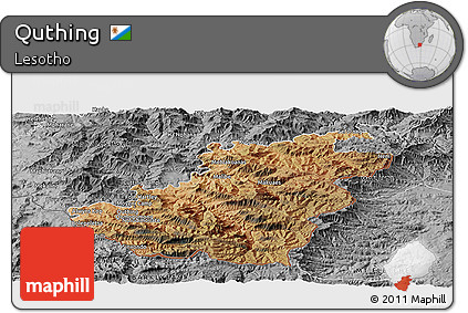 Satellite Panoramic Map of Quthing, desaturated