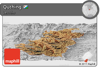 Satellite Panoramic Map of Quthing, lighten, desaturated