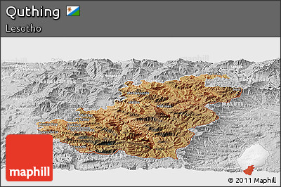 Satellite Panoramic Map of Quthing, lighten, desaturated