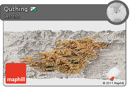 Satellite Panoramic Map of Quthing, lighten, semi-desaturated