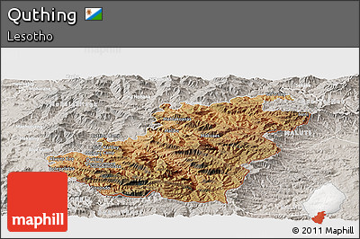 Satellite Panoramic Map of Quthing, lighten, semi-desaturated