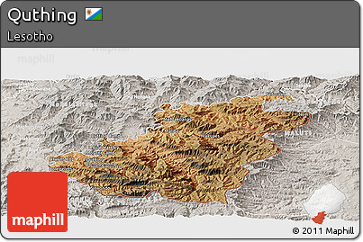 Satellite Panoramic Map of Quthing, lighten, semi-desaturated