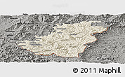 Shaded Relief Panoramic Map of Quthing, darken, semi-desaturated