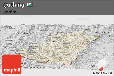 Shaded Relief Panoramic Map of Quthing, desaturated