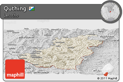 Shaded Relief Panoramic Map of Quthing, desaturated