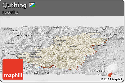 Shaded Relief Panoramic Map of Quthing, desaturated