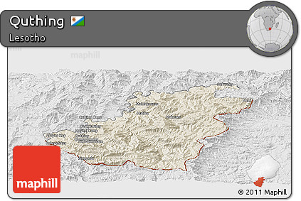 Shaded Relief Panoramic Map of Quthing, lighten, desaturated
