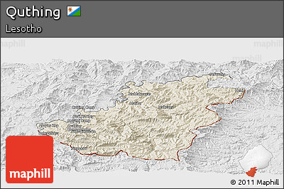 Shaded Relief Panoramic Map of Quthing, lighten, desaturated