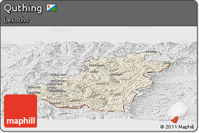 Shaded Relief Panoramic Map of Quthing, lighten, desaturated
