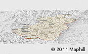 Shaded Relief Panoramic Map of Quthing, lighten, desaturated