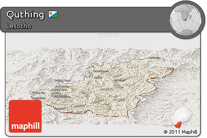 Shaded Relief Panoramic Map of Quthing, lighten