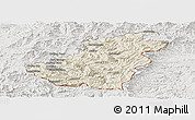 Shaded Relief Panoramic Map of Quthing, lighten, semi-desaturated