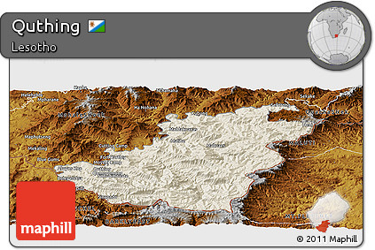Shaded Relief Panoramic Map of Quthing, physical outside