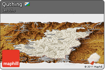 Shaded Relief Panoramic Map of Quthing, physical outside
