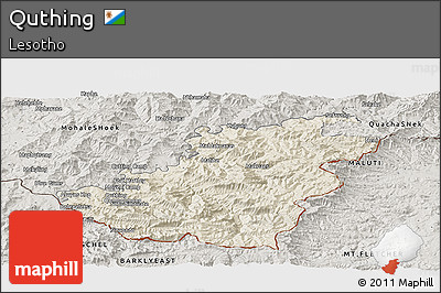 Shaded Relief Panoramic Map of Quthing, semi-desaturated