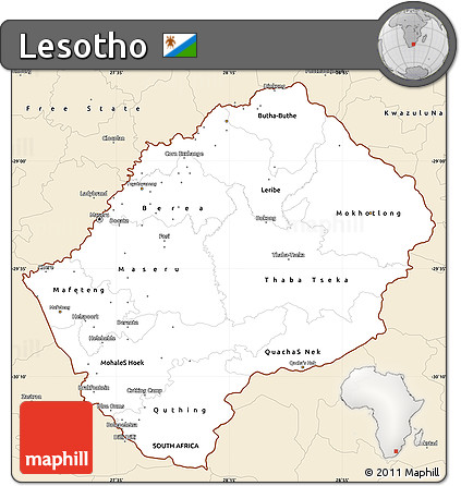 Classic Style Simple Map of Lesotho