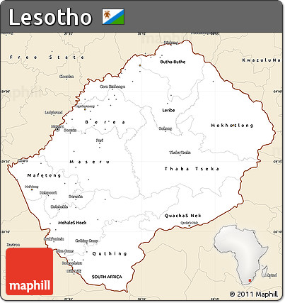 Classic Style Simple Map of Lesotho