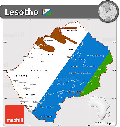 Flag Simple Map of Lesotho, flag aligned to the middle