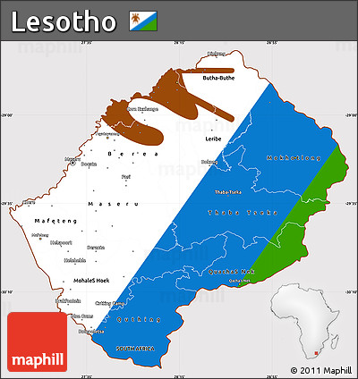 Flag Simple Map of Lesotho, flag aligned to the middle