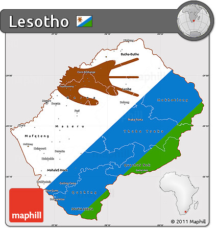 Flag Simple Map of Lesotho, flag rotated
