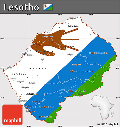 Flag Simple Map of Lesotho, flag rotated