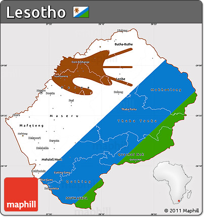 Flag Simple Map of Lesotho, flag rotated