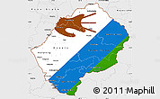 Flag Simple Map of Lesotho, single color outside, borders and labels, flag rotated