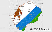 Flag Simple Map of Lesotho, single color outside, borders and labels