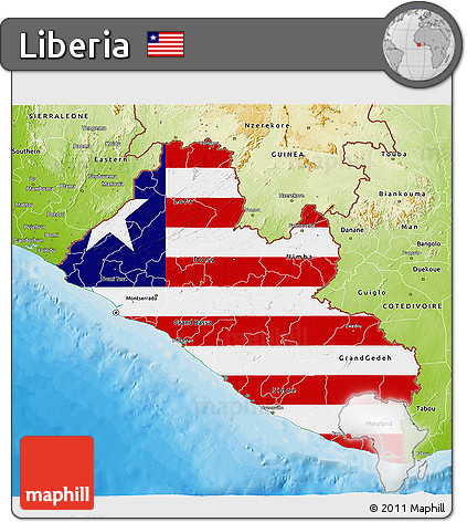 Flag 3D Map of Liberia, physical outside, bathymetry sea