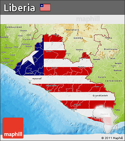 Flag 3D Map of Liberia, physical outside, bathymetry sea
