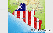 Flag 3D Map of Liberia, physical outside, flag rotated