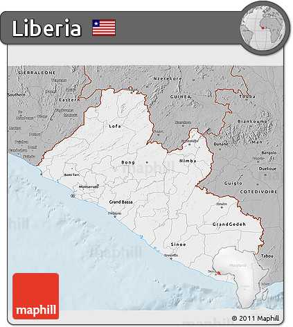 Gray 3D Map of Liberia