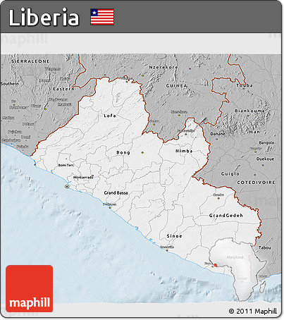 Gray 3D Map of Liberia