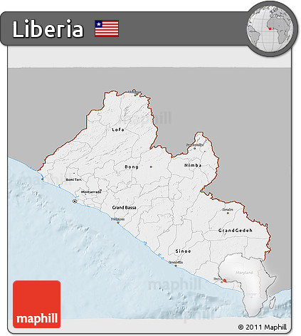 Gray 3D Map of Liberia, single color outside