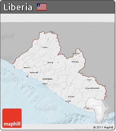 Gray 3D Map of Liberia, single color outside