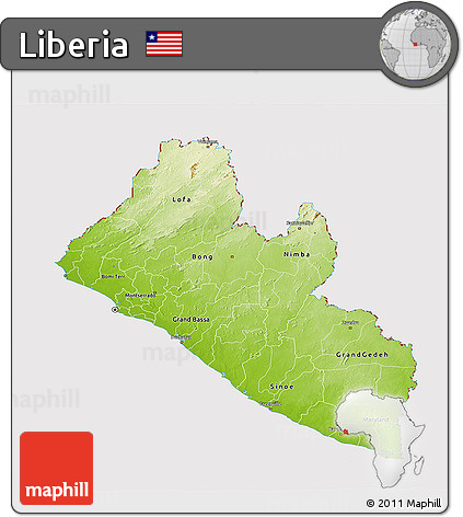 Physical 3D Map of Liberia, cropped outside