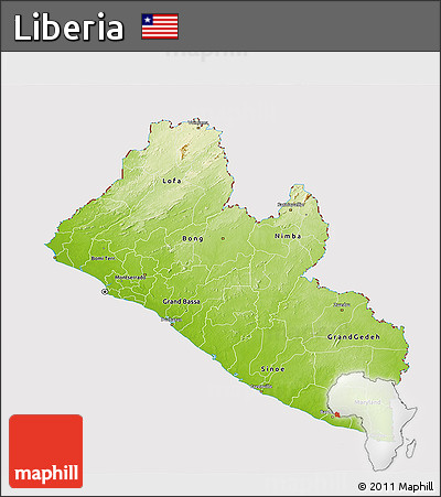 Physical 3D Map of Liberia, cropped outside