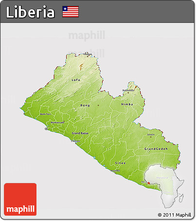 Physical 3D Map of Liberia, cropped outside