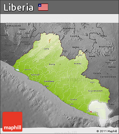 Physical 3D Map of Liberia, darken, desaturated