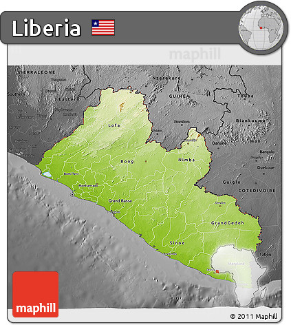 Physical 3D Map of Liberia, darken, desaturated