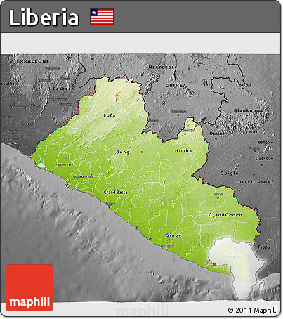 Physical 3D Map of Liberia, darken, desaturated