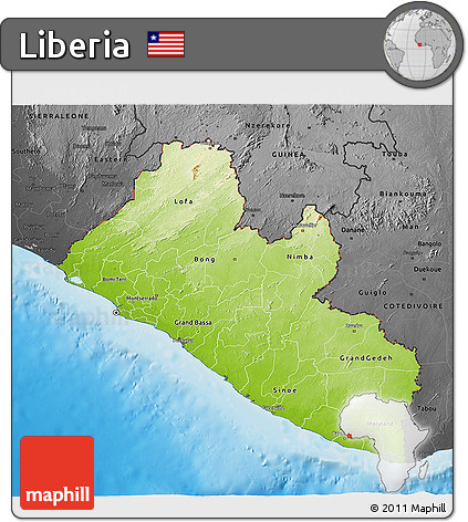 Physical 3D Map of Liberia, darken, desaturated, land only