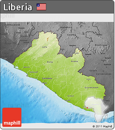 Physical 3D Map of Liberia, darken, desaturated, land only