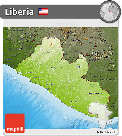 Physical 3D Map of Liberia, darken, land only