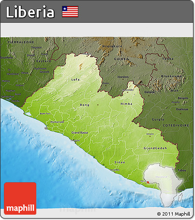 Physical 3D Map of Liberia, darken, land only