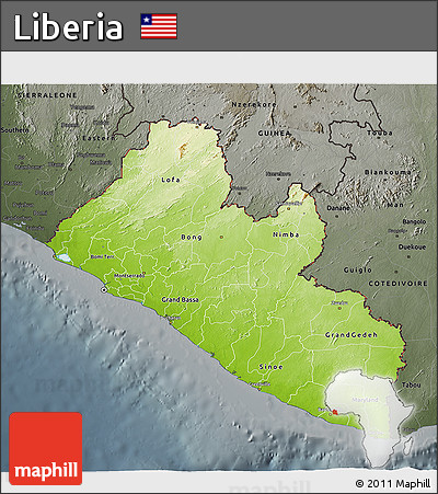 Physical 3D Map of Liberia, darken, semi-desaturated