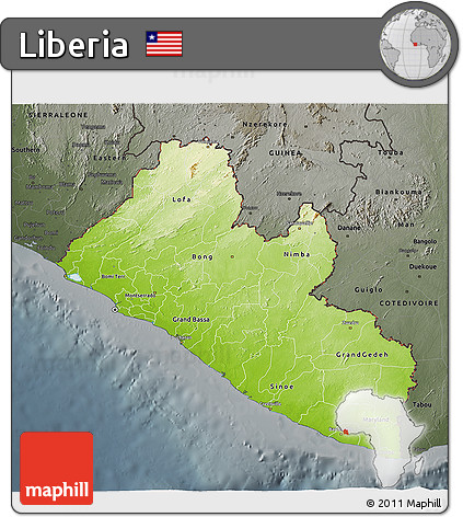Physical 3D Map of Liberia, darken, semi-desaturated