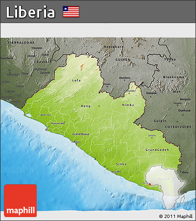 Physical 3D Map of Liberia, darken, semi-desaturated, land only