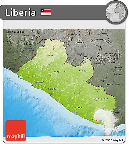 Physical 3D Map of Liberia, darken, semi-desaturated, land only