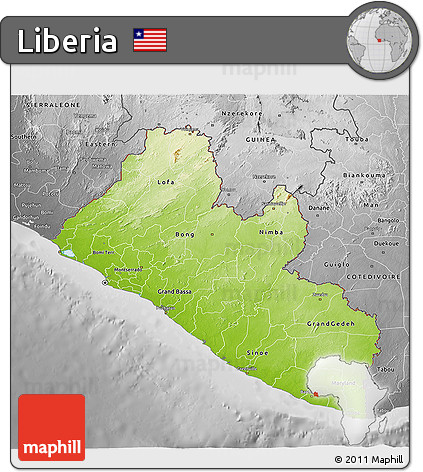 Physical 3D Map of Liberia, desaturated